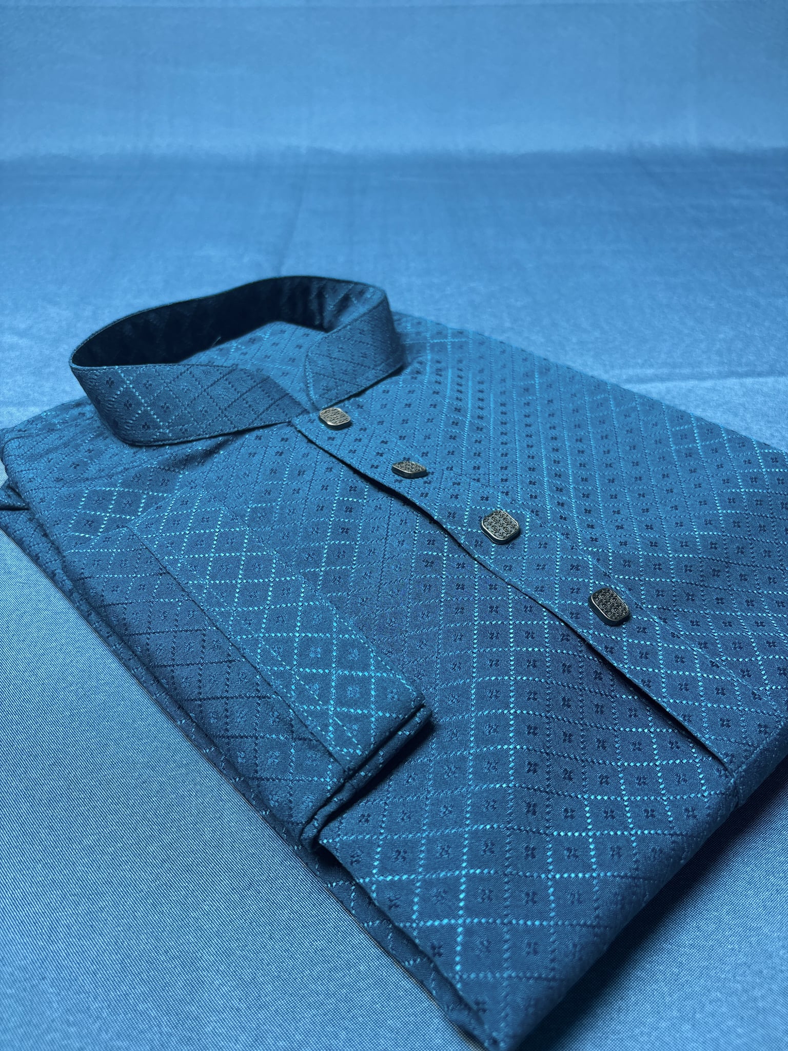 Blue Indian Popcorn Fabric Panjabi