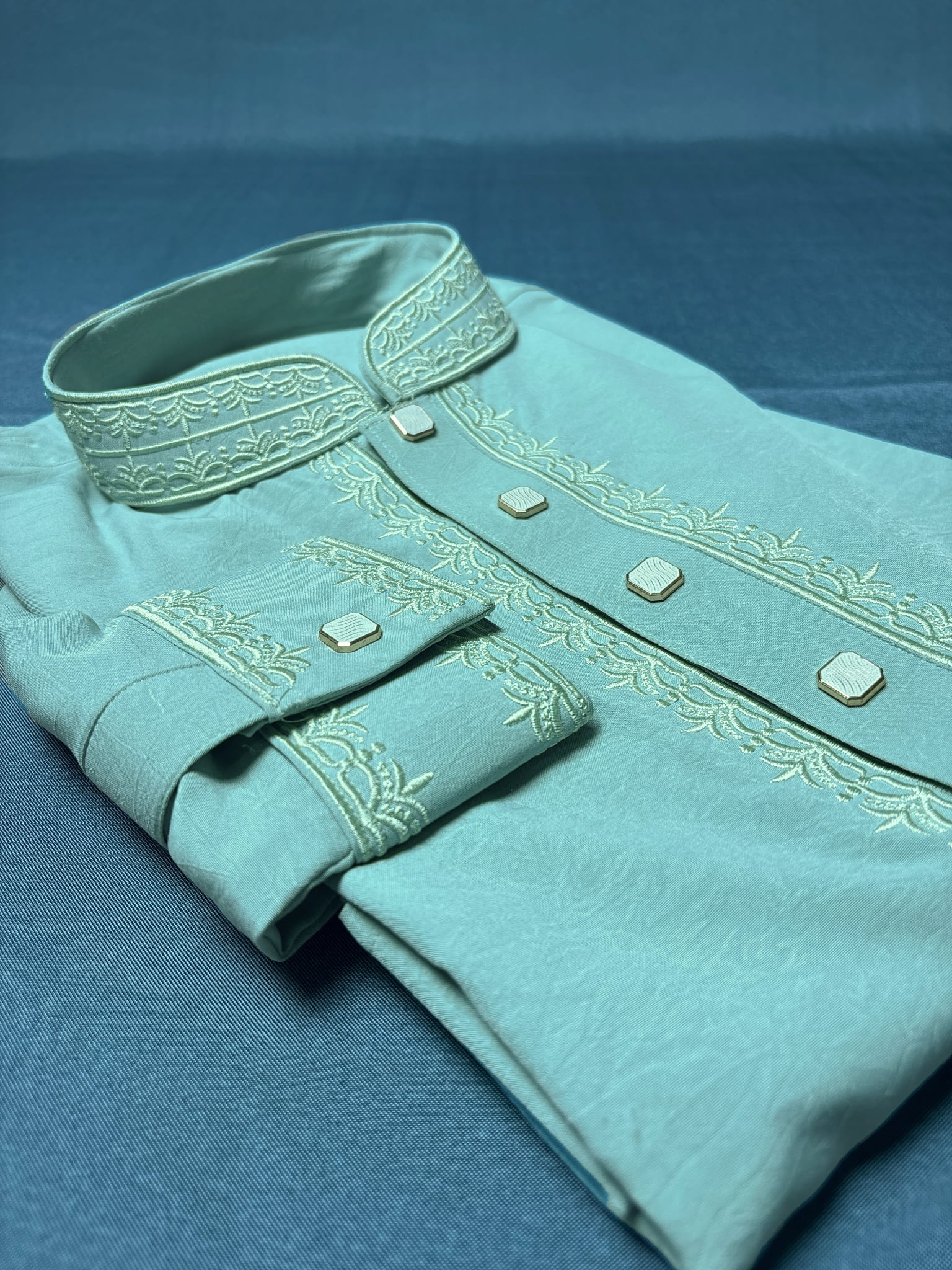 Elegant Sage Green China Vangchur Stice Fabric Panjabi