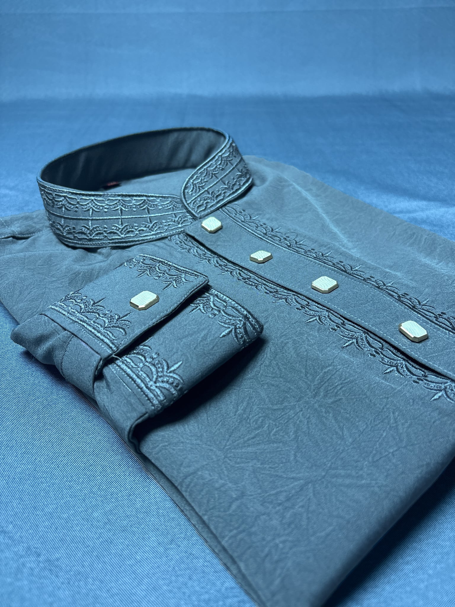 Elegant Deep Grey China Vangchur Stice Fabric Panjabi