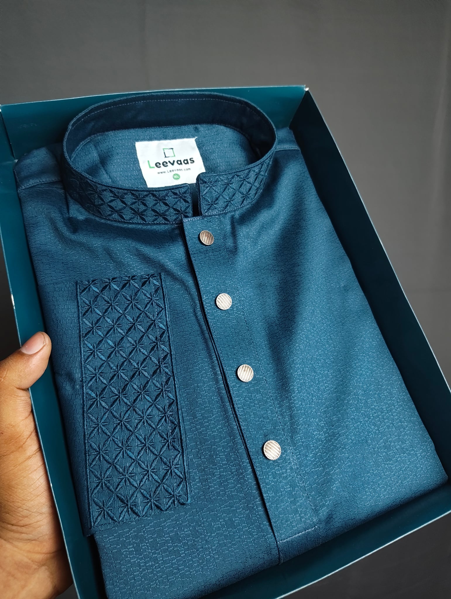 Elegance Teal Blue China Fabrics Panjabi